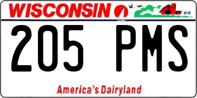 WI license plate 205PMS