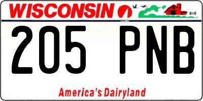 WI license plate 205PNB