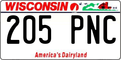 WI license plate 205PNC