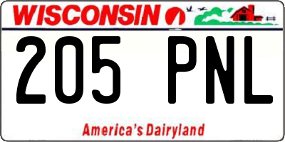 WI license plate 205PNL