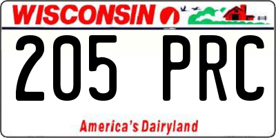 WI license plate 205PRC