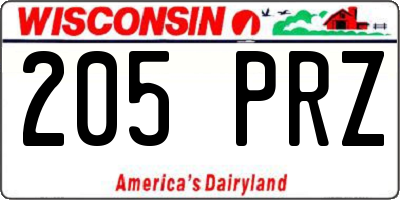 WI license plate 205PRZ