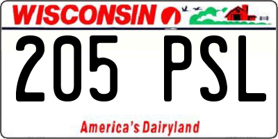 WI license plate 205PSL