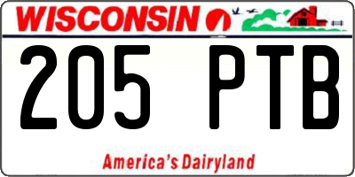 WI license plate 205PTB