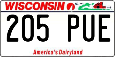 WI license plate 205PUE
