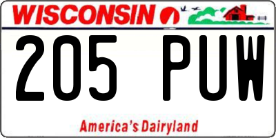 WI license plate 205PUW
