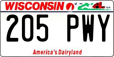WI license plate 205PWY