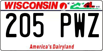 WI license plate 205PWZ