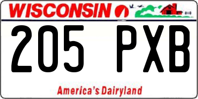 WI license plate 205PXB