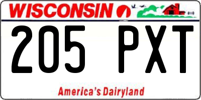WI license plate 205PXT