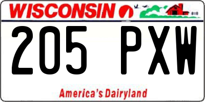 WI license plate 205PXW