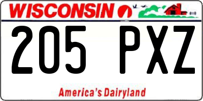 WI license plate 205PXZ