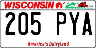 WI license plate 205PYA