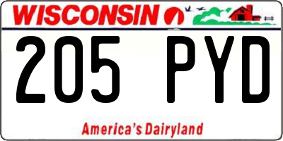 WI license plate 205PYD