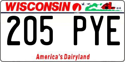 WI license plate 205PYE