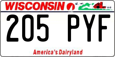 WI license plate 205PYF