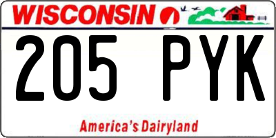 WI license plate 205PYK