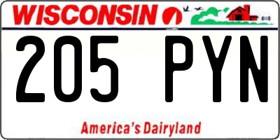 WI license plate 205PYN