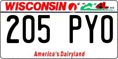 WI license plate 205PYO