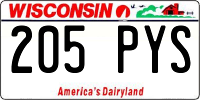 WI license plate 205PYS
