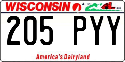 WI license plate 205PYY