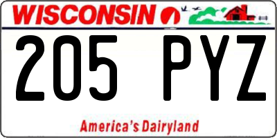 WI license plate 205PYZ