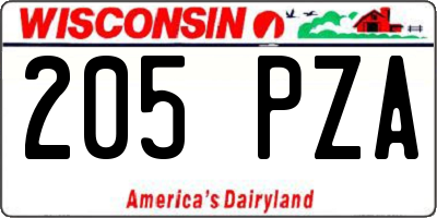 WI license plate 205PZA