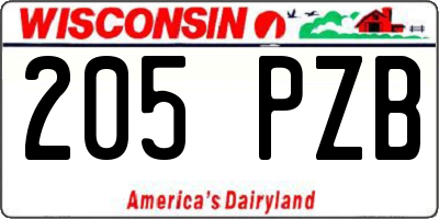 WI license plate 205PZB
