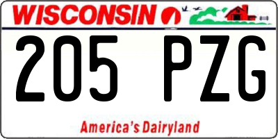 WI license plate 205PZG