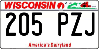 WI license plate 205PZJ