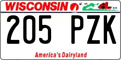 WI license plate 205PZK