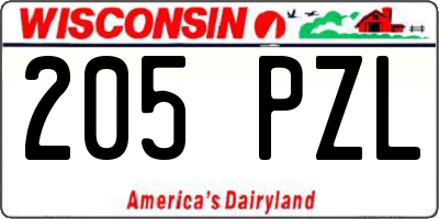 WI license plate 205PZL