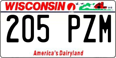 WI license plate 205PZM