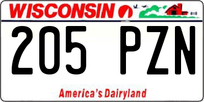 WI license plate 205PZN