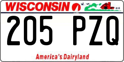 WI license plate 205PZQ