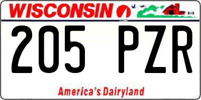 WI license plate 205PZR