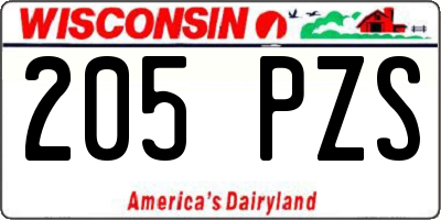 WI license plate 205PZS