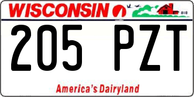 WI license plate 205PZT