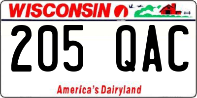 WI license plate 205QAC