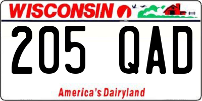 WI license plate 205QAD