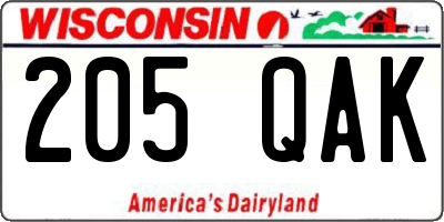 WI license plate 205QAK