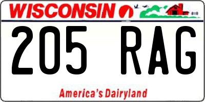 WI license plate 205RAG
