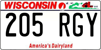 WI license plate 205RGY