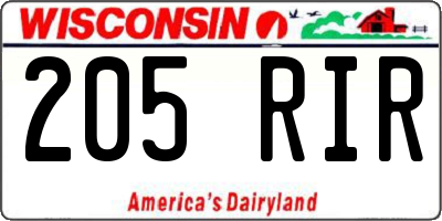 WI license plate 205RIR