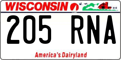 WI license plate 205RNA