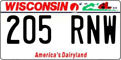 WI license plate 205RNW