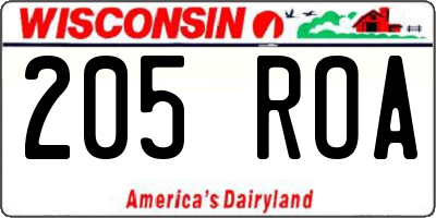 WI license plate 205ROA