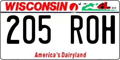 WI license plate 205ROH