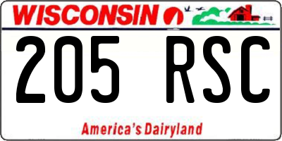 WI license plate 205RSC