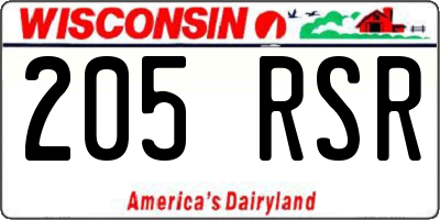 WI license plate 205RSR